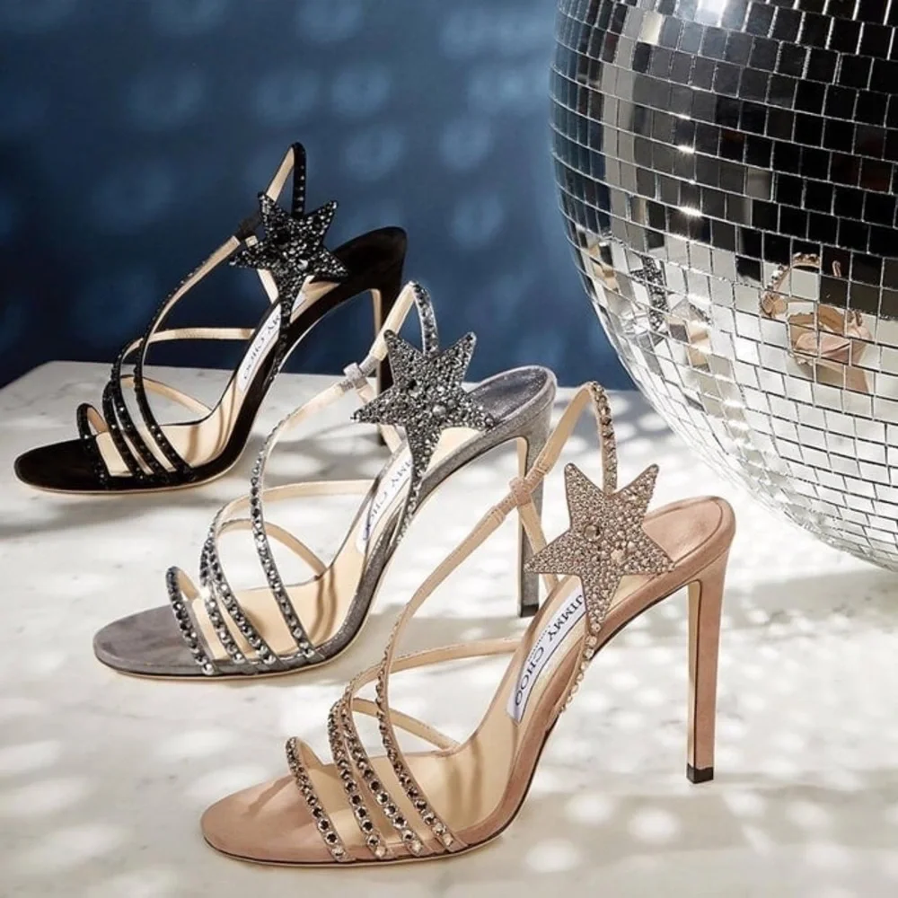 [Jimmy Choo] Black Crystal-Embellished Star Lynn Sandals 8.5 - Picture 6 of 10